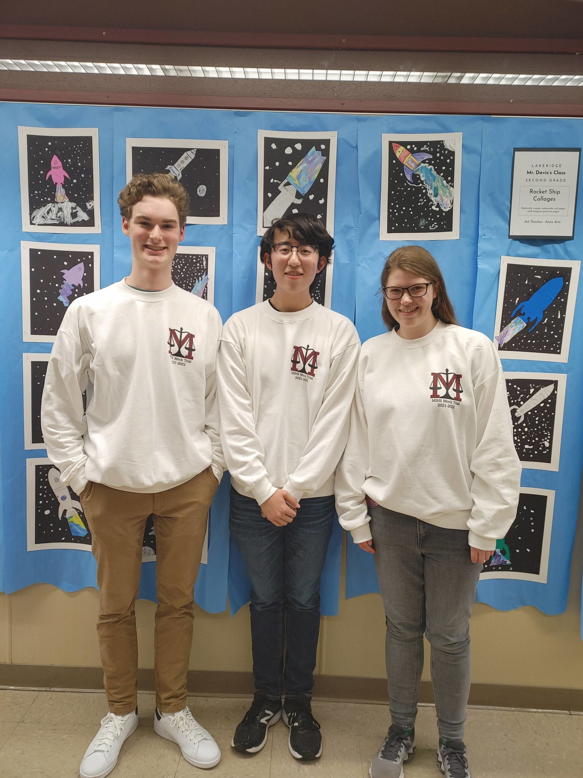 From left to right, Mercer Island High School mock trial team members Alden Hey, Eliot Geer and Maggie Matheson. Andy Nystrom/ staff photo