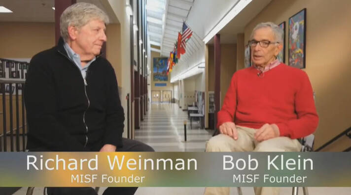 Mercer Island Schools Foundation founders, from left, Richard Weinman and Bob Klein. Screenshot from the Mercer Island Schools Foundation Spring for Schools showcase and auction