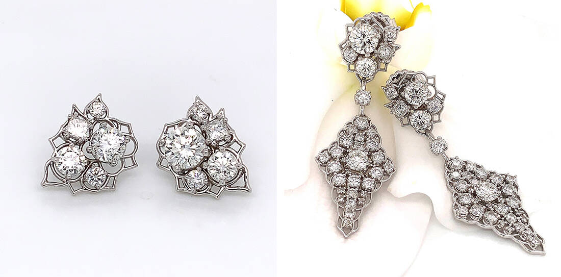 Robin Callahan designed these convertible earrings which can be worn two ways, incorporating diamonds her client wanted to re-use from old jewelry.