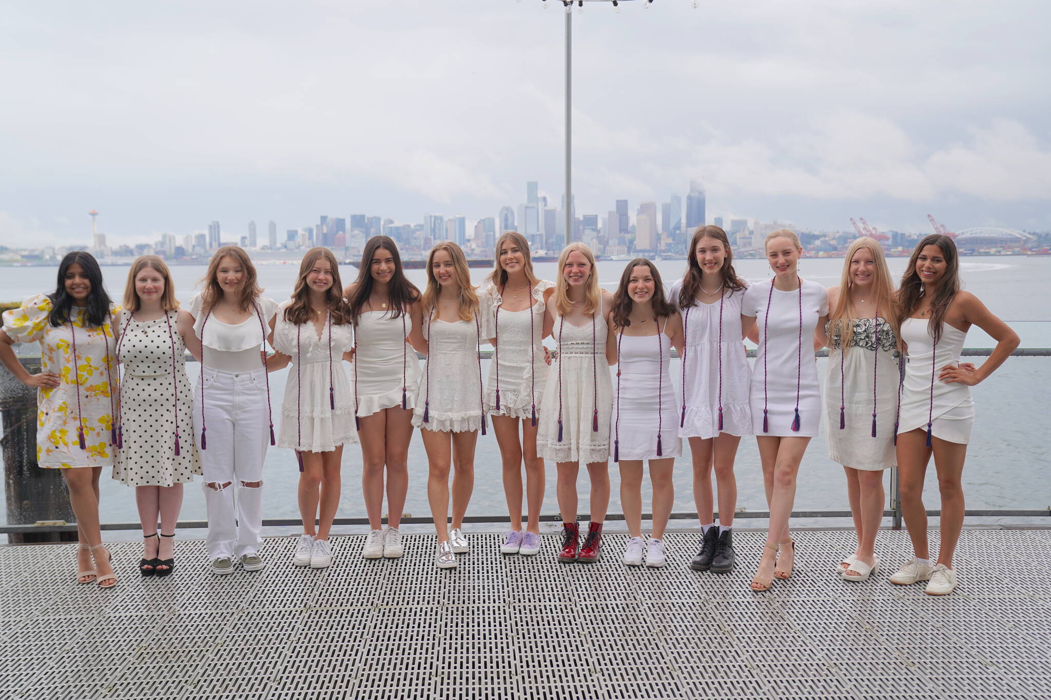 Left to right, Mercer Island Evergreen Chapter of the National Charity League graduating members: Arushi Dash, Hayden Rubin, Alex Van Blerkom, Morgan Dawson, Mira Patel, Vaiva Raisys, Abigail Orndorff, Kaisa Olson, Liv Talerman, Elizabeth Baker, Audrey Clayton, Stella Prophater and Jaya Krauser. Not pictured: Annie Sowards, Kate Petersen, Olivia Stovall, Sydney Hoang and Mia Nakano. Photo courtesy of Rich Clayton