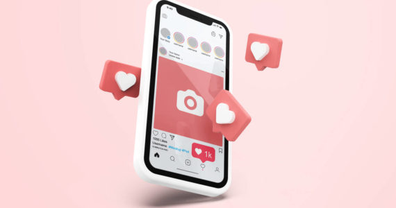 Instagram on White Mobile Phone Mockup with 3d icons