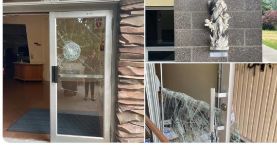 Photos of the damage to church property (Screenshot from Bellevue Police Department Twitter)