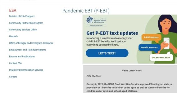 Screenshot of Washington State Department of Social and Health Services (DSHS) website. Visit www.dshs.wa.gov/esa/community-services-offices/pandemic-ebt-p-ebt