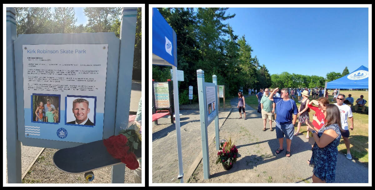 On July 28, the city of Mercer Island re-dedicated the local skate park in Kirk Robinson’s memory. The ceremony honored Robinson and his family at the Mercerdale Park skate spot, which is now named “Kirk Robinson Skate Park.” Robinson passed away on Oct. 4, 2019, at the age of 42 from stage four metastatic melanoma. He was a lifelong skateboarder who made an impact with his community involvement and more. Photos courtesy of Jim Hood