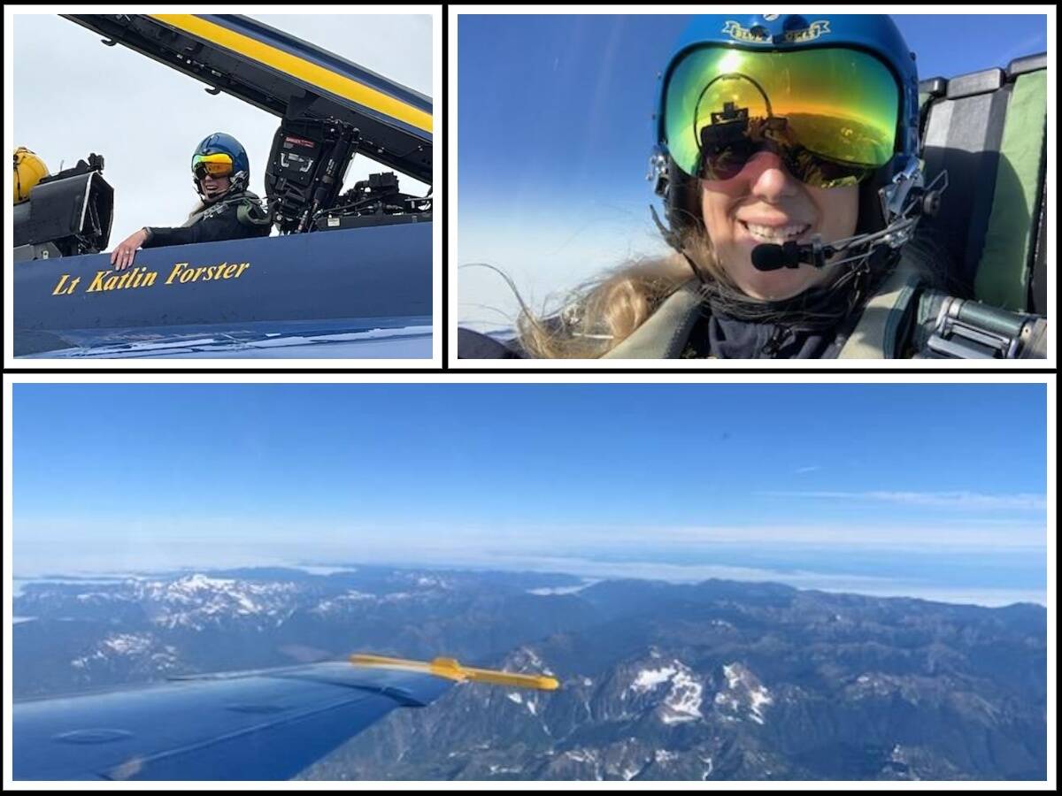 Mercer Island High School marketing instructor Jen McLellan took to the skies with the U.S. Navy Blue Angels on Aug. 3. She was selected for the Key Influencer Ride Along as the Angels scouted their route for the Boeing Seafair Air Show from Aug. 5-7. Photos courtesy of Jen McLellan