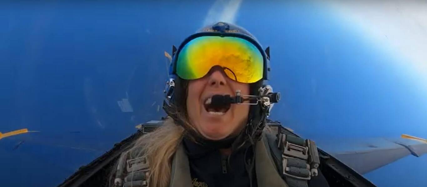 Jen McLellan gets a rush from her Blue Angels flight. Blue Angels video