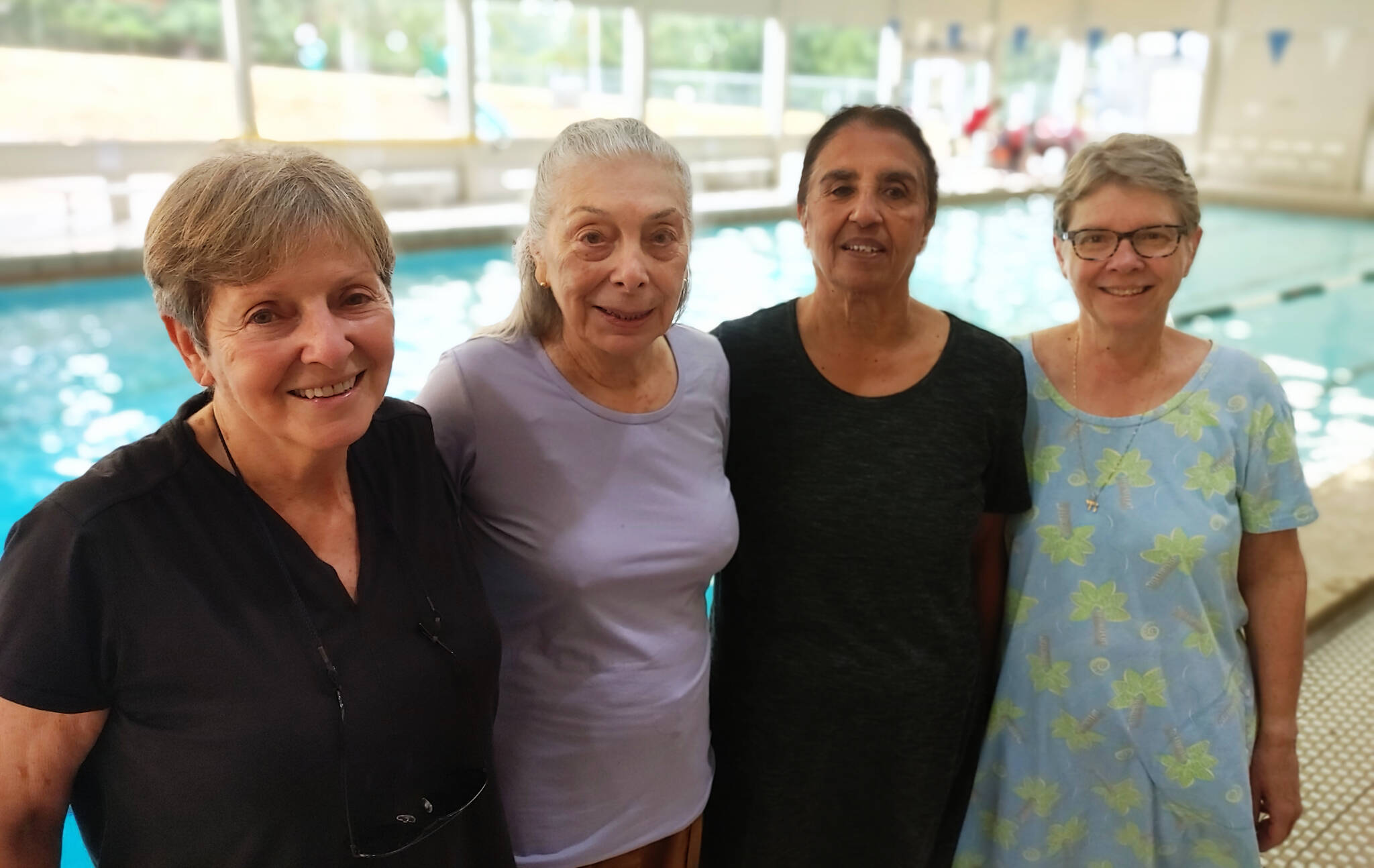 Stroum Jewish Community Center Aqua Fit friends, from left to right: Morrene Jacobson, Toby Franco, Pallu Shah and Pam Feinstein. Andy Nystrom/ staff photo