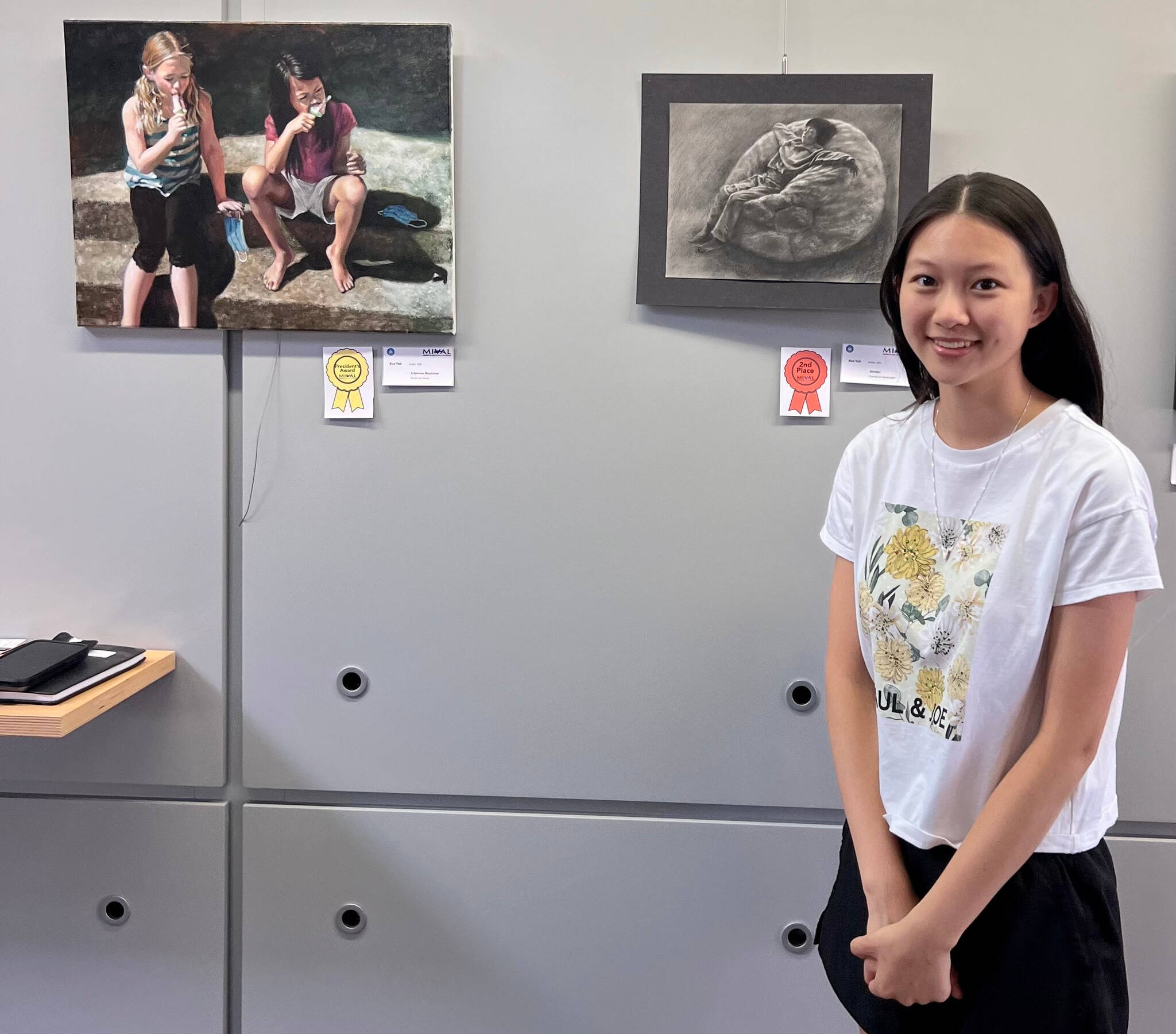Ava Yeh stands with her art at the 48th annual Mercer Island Visual Arts League Junior Art Show at the Mercer Island Community and Event Center. Courtesy photo