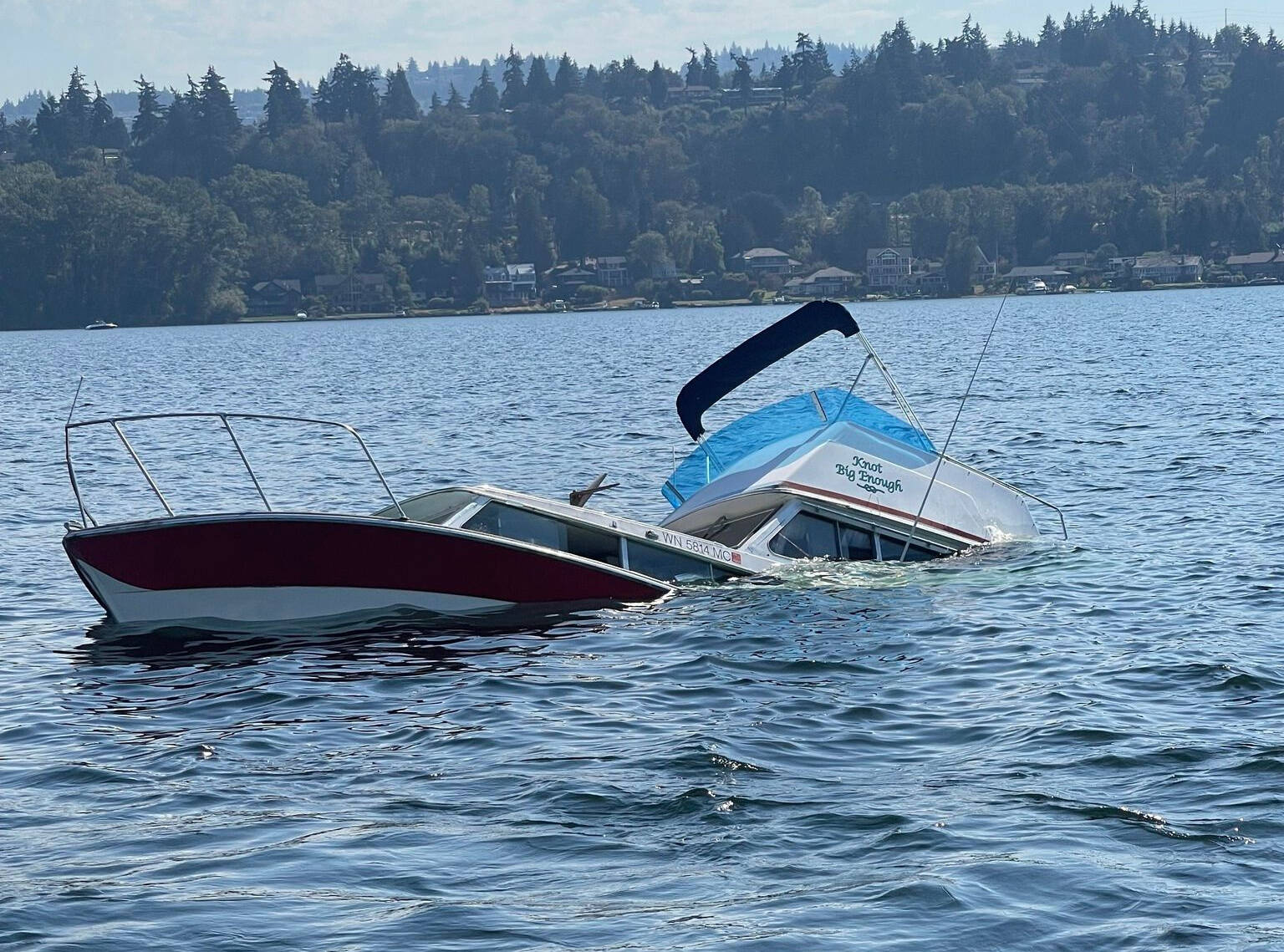 The Mercer Island Police Department Marine Patrol has declared this vessel, which was located on Aug. 31, as derelict or abandoned. Photo courtesy of the Mercer Island Police Department