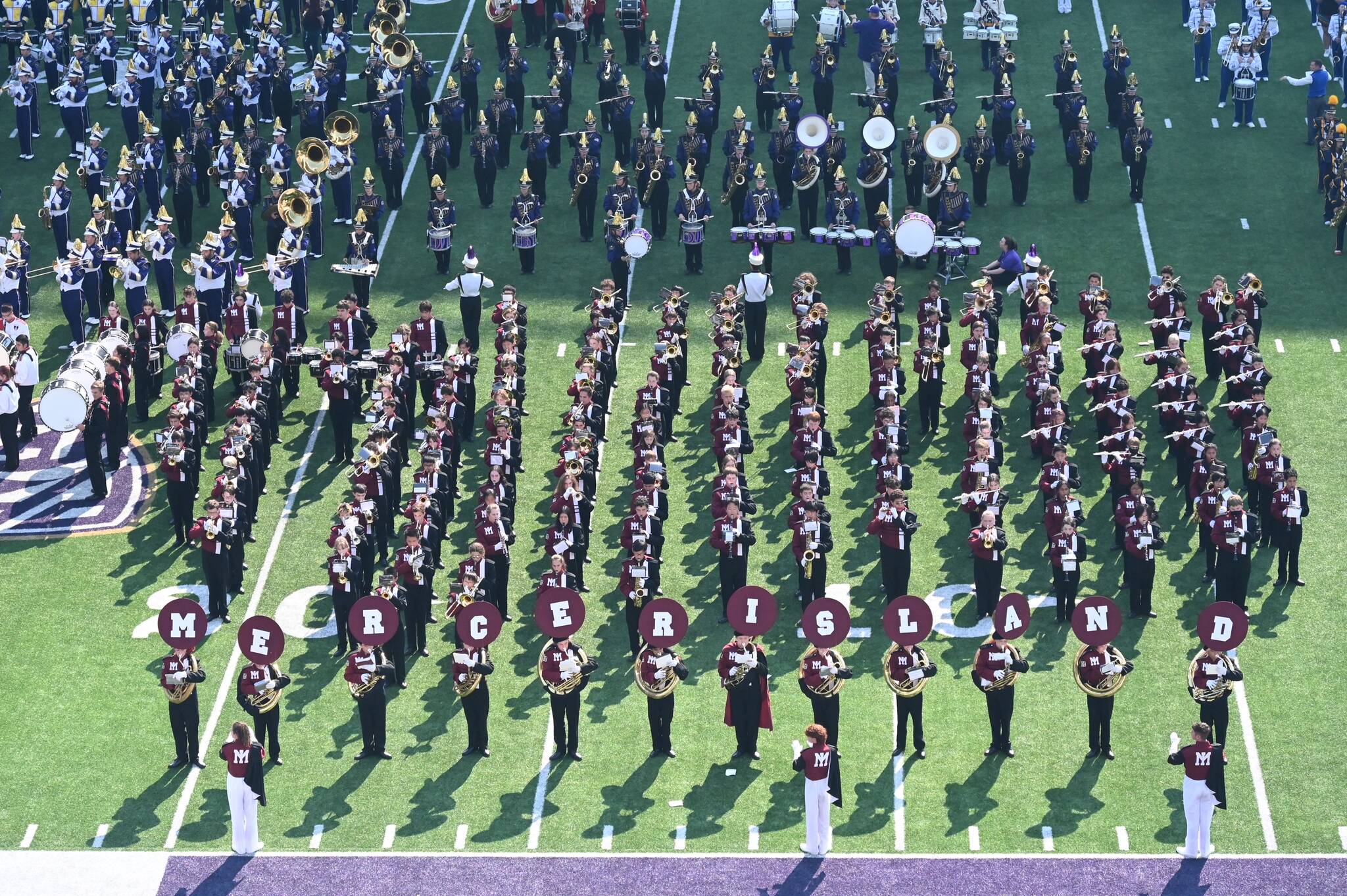 The Mercer Island High School marching band performs at Husky Band Day on Sept. 10 at the University of Washington. Photo courtesy of Jim Jantos