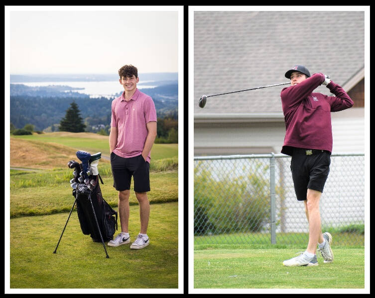 Mercer Island High School senior golf captain Spencer Smith. Courtesy photos: left, Lisi Wolf; right, Kym Otte.