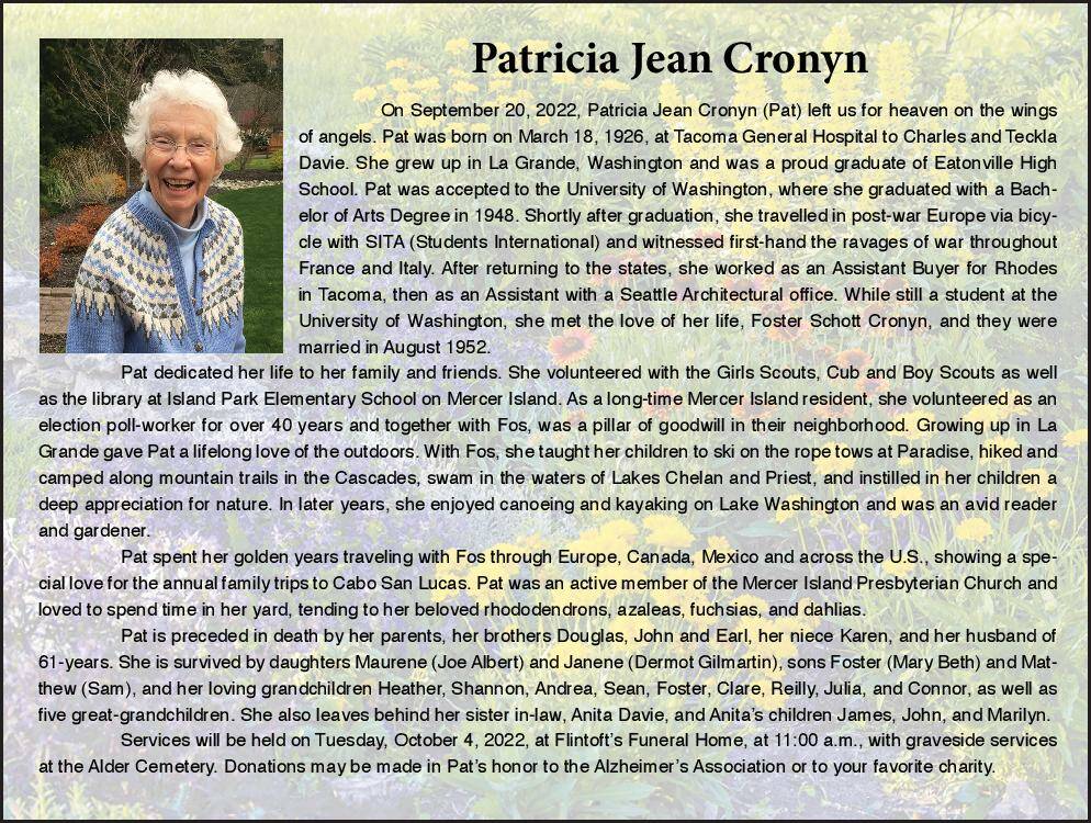 Patricia Jean Cronyn | Obituary