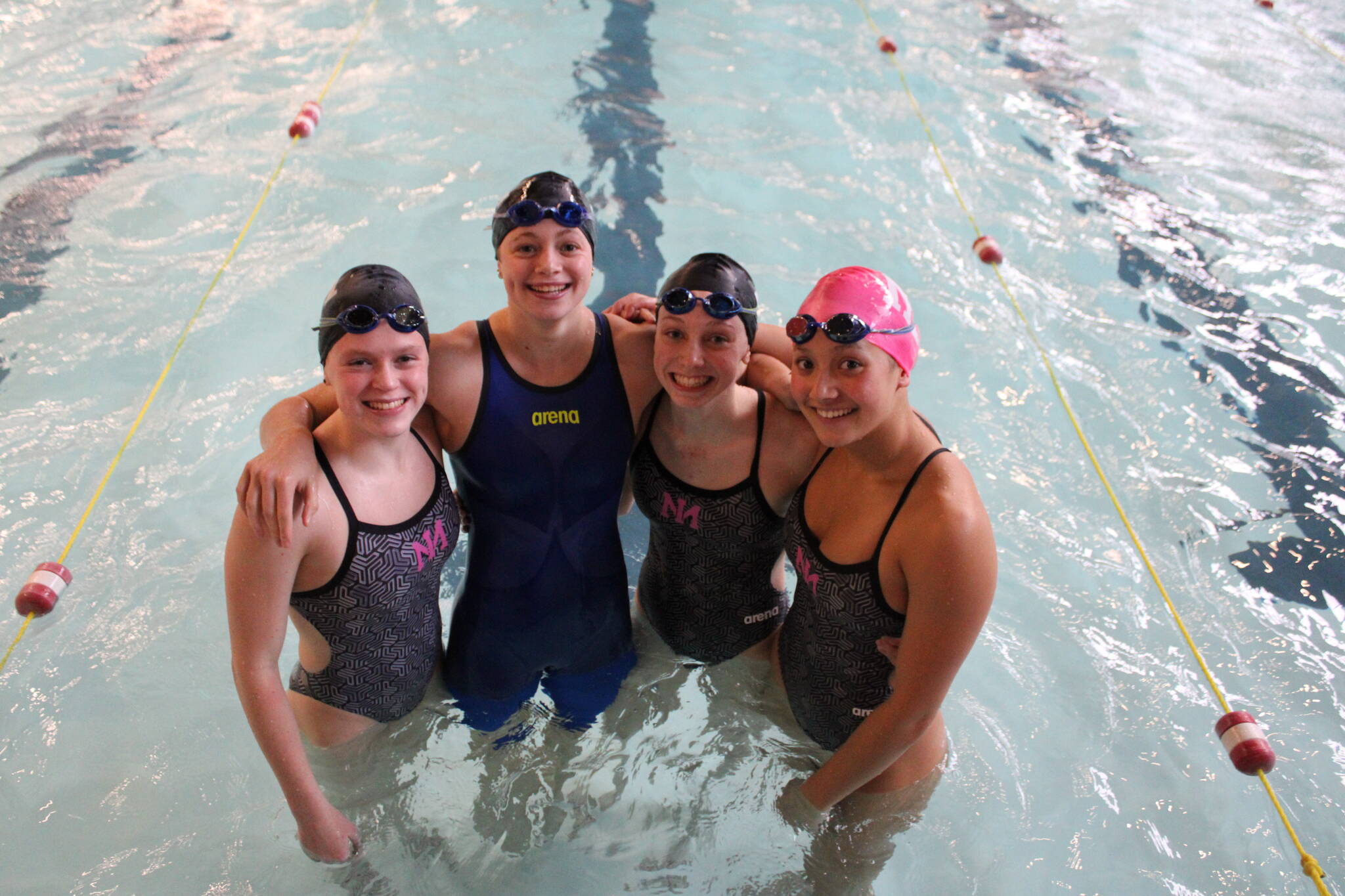 Courtesy photo
From left to right, Mercer Island High School’s 200-yard medley relay and 200-yard freestyle relay members: Clare Watson, Piper Enge, Gracyn Kehoe and Alexa McDevitt.