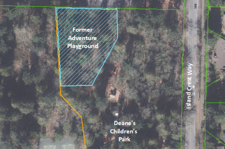 An aerial map shows where the new Bike Skills Area will be located at the former Adventure Playground portion of Deane’s Children’s Park. Graphic courtesy of the city of Mercer Island