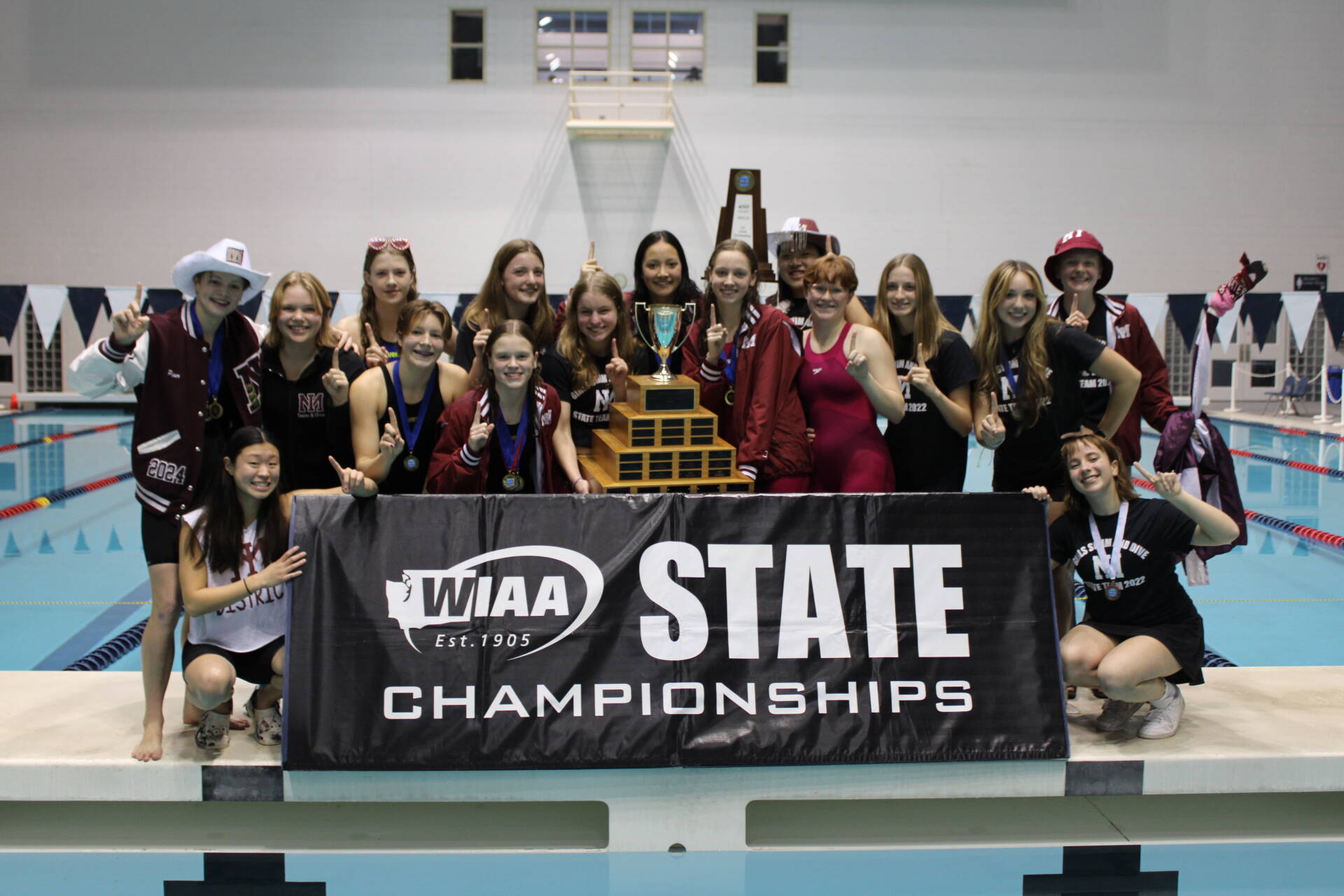 Mercer Island High School’s girls first-place 3A state swim and dive team. Courtesy photo
