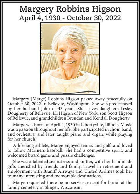 Margery Robbins Higson | Obituary