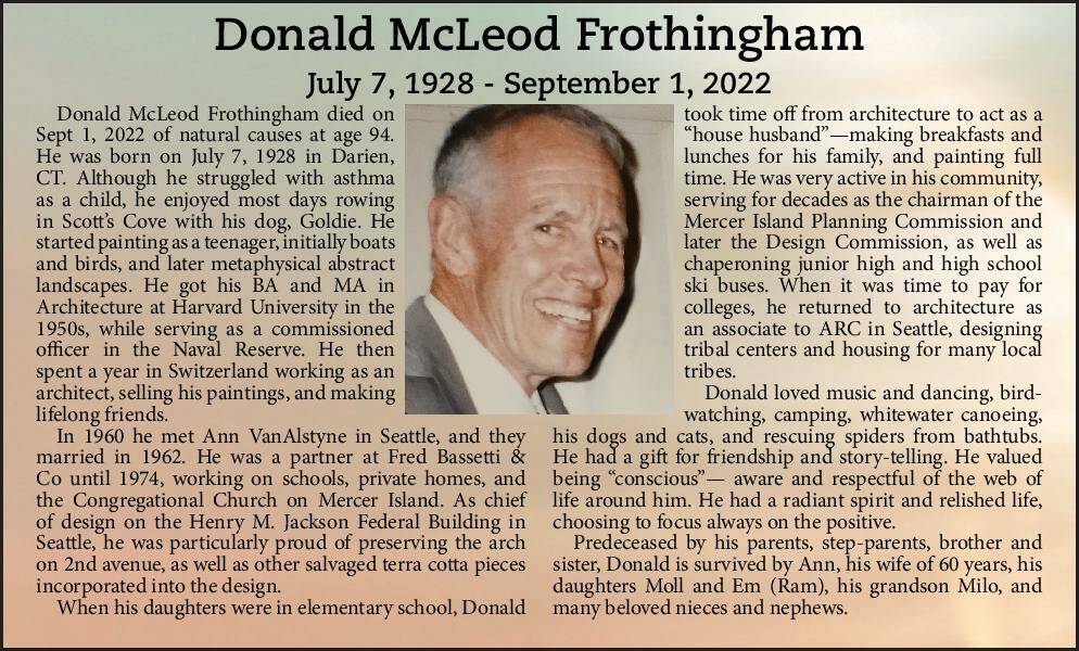 Donald McLeod Frothingham | Obituary