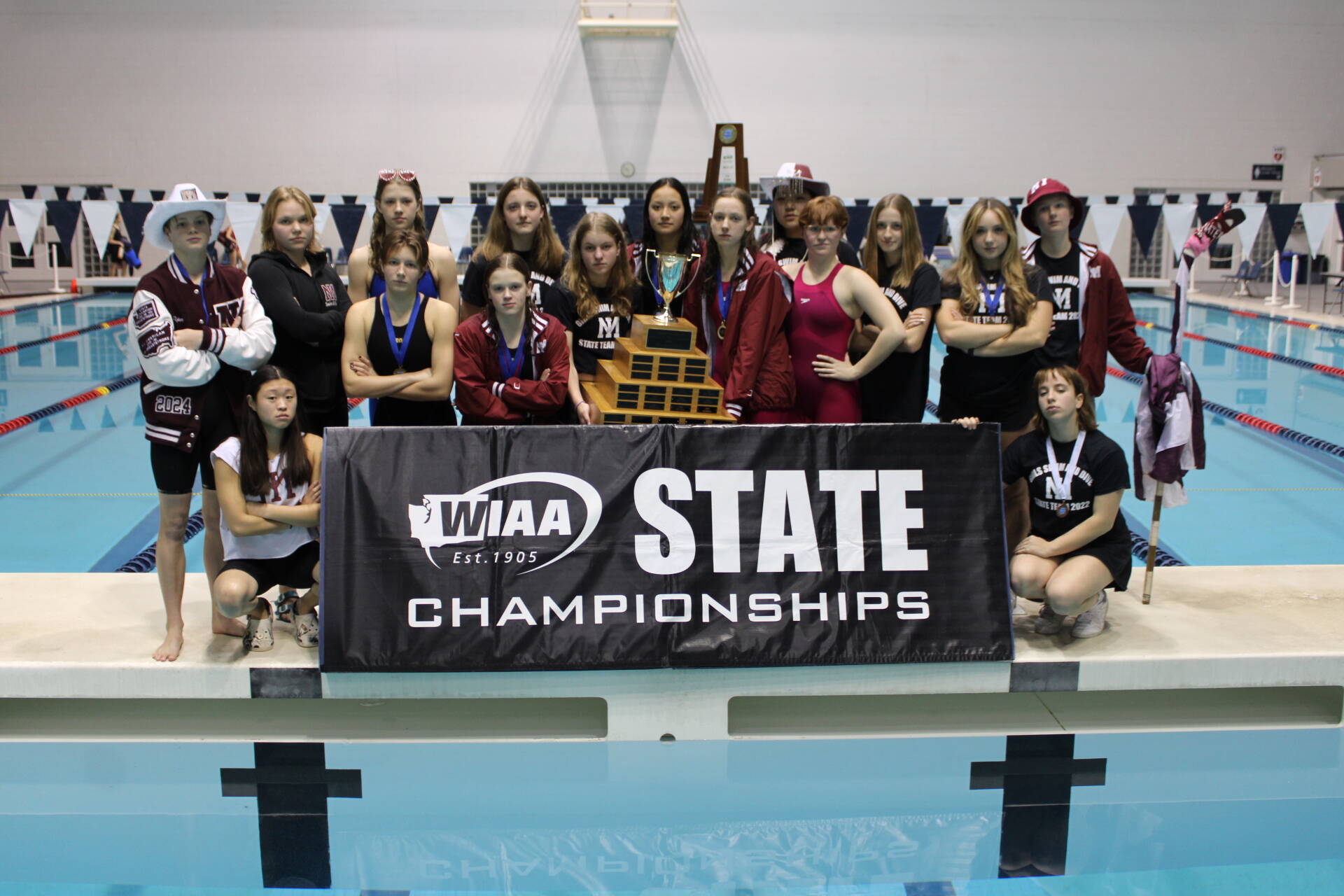 Mercer Island High School’s girls swim and dive squad was named the Washington Interscholastic Activities Association (WIAA) 3A team of the month. The WIAA website notes that the Islanders “dominated the 3A state swim and dive meet with the highest point total in state history with 385 points, en route to their team championship. The team won nine out of the 12 possible events at the state meet and set two state records along the way. This team is projected to have eight All-Americans and broke 10 school records this season as well.” Courtesy photo