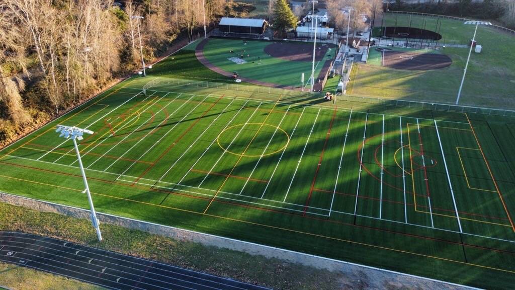 The South Mercer Playfields project features laying of synthetic turf for soccer, lacrosse and football and a new turfed softball field. Photo courtesy of the Mercer Island School District