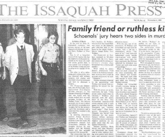 Screenshot of the Issaquah Press from Nov. 6, 1985, regarding the murder trial of John H. Schoenhals.