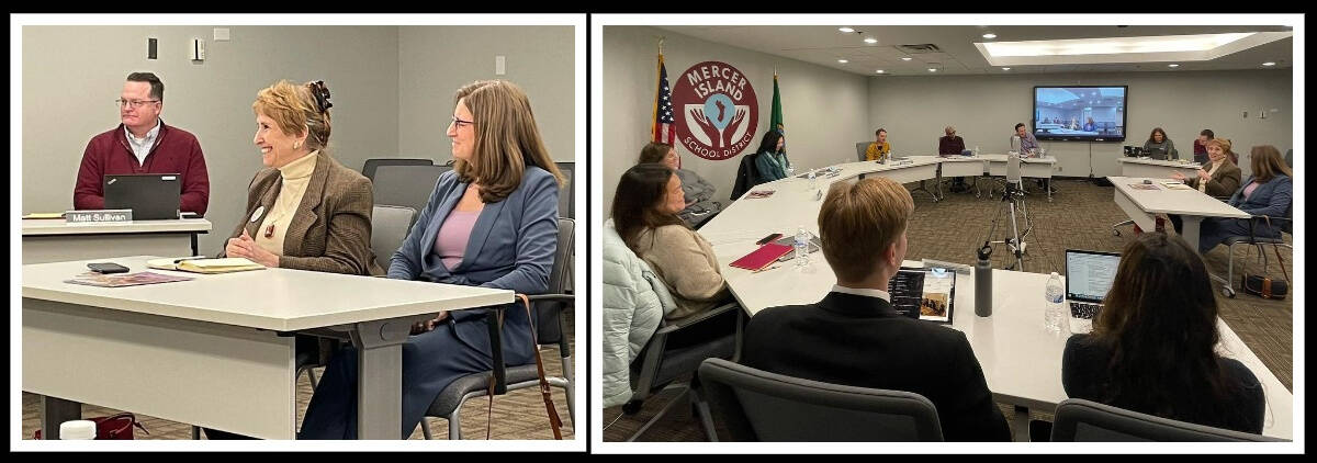 Legislative District 41 state Sen. Lisa Wellman, center, and state Rep. Tana Senn participated in a linkage session with Mercer Island School District board members on Jan. 5. Photo courtesy of the Mercer Island School District