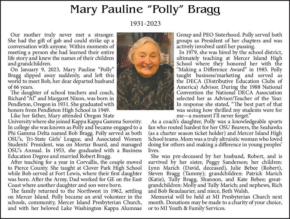 Mary Pauline "Polly" Bragg | Obituary