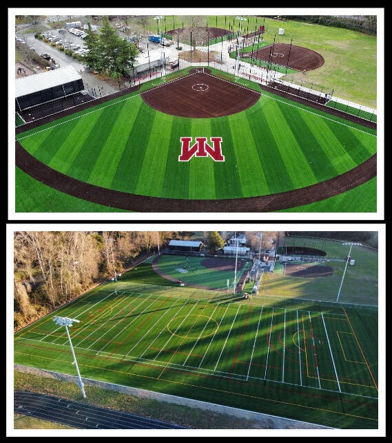 The renovated South Mercer Playfields feature synthetic turf covering a multipurpose soccer, lacrosse, football and ultimate Frisbee field and the infield and outfield of the Mercer Island High School softball field, LED lighting, new dugouts and a new small secondary playfield. Photos courtesy of the Mercer Island School District