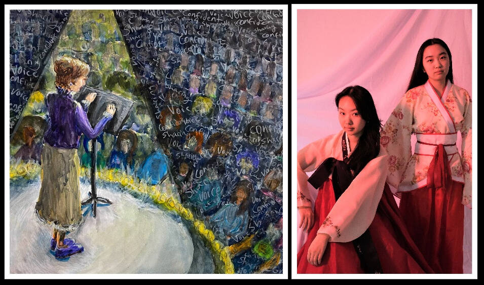 From left, Islander Middle School student Evie Pyeun’s “Declaration of Confidence” and Mercer Island High School student Maria Zhang’s “Culture.” Courtesy photos