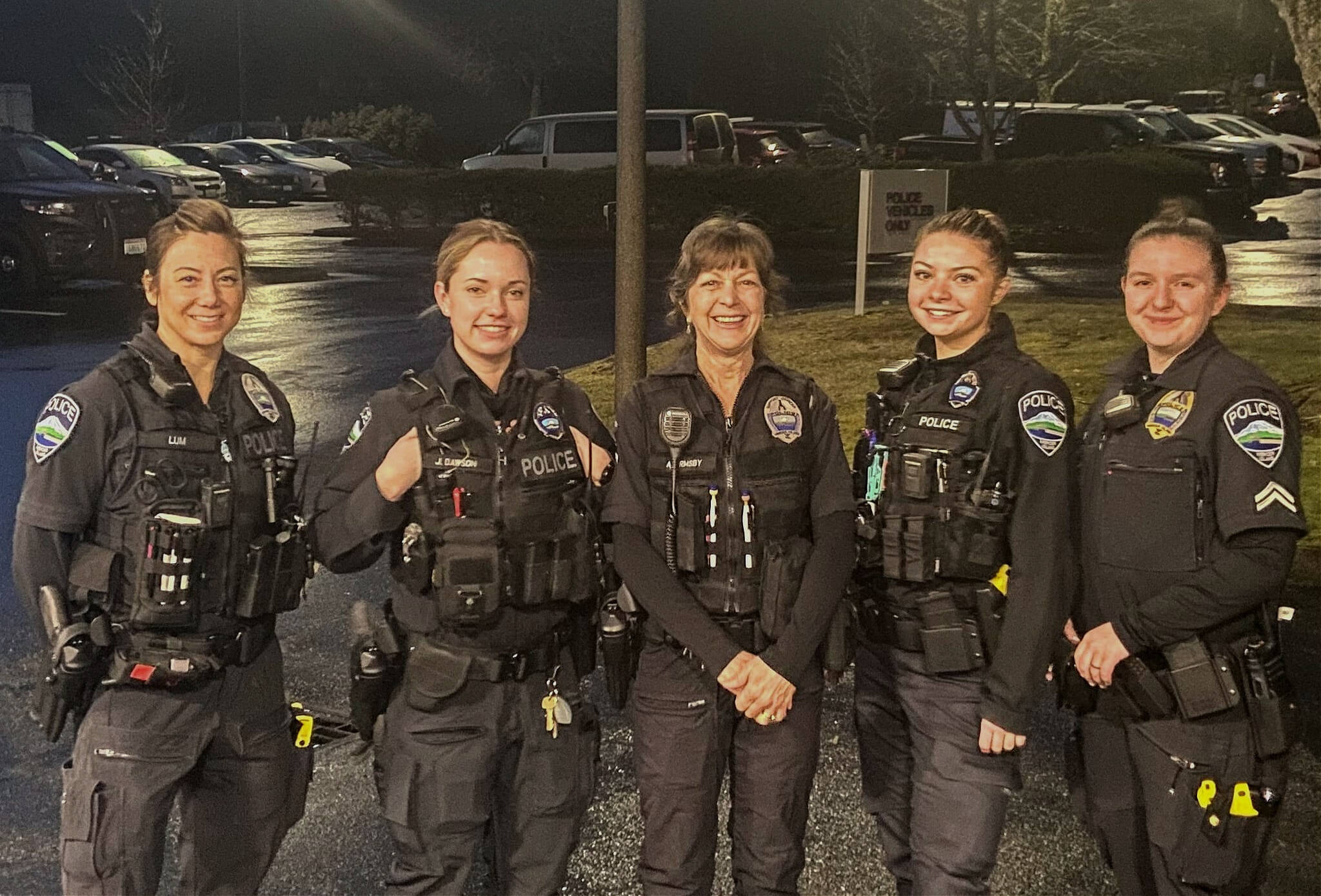Mercer Island Police Department officers pictured from left to right: Kristina Lum, Jacqueline Dawson, Anna Ormsby, Olivia Jensen and corporal Samantha Hammer. Photo courtesy of the Mercer Island Police Department