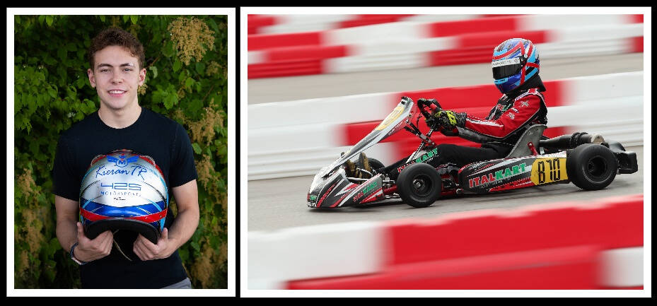 Mercer Island High School senior Kieran Rogers has won senior and junior division karting championships. Left: courtesy of Brant Photographers, Inc.; right: courtesy of CKN (Canadian Karting News)