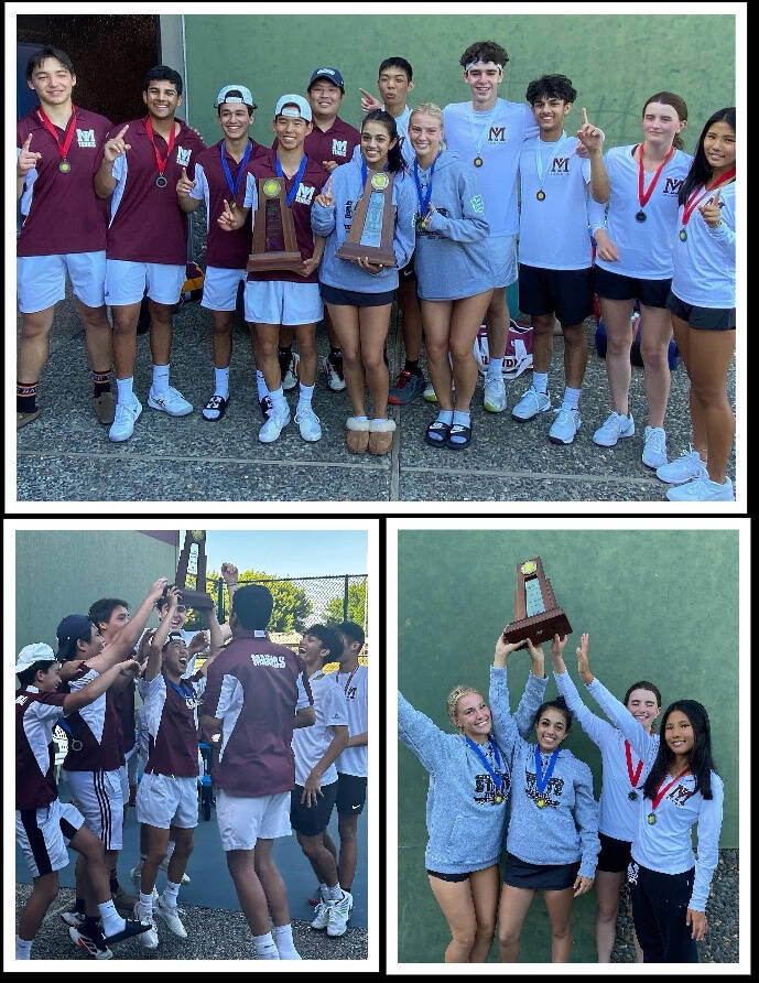 Mercer Island High School’s boys and girls tennis players each topped second-place Lakeside for dual team crowns and also snagged a pair of first-place doubles victories at the 3A state championships on May 26-27 at the Vancouver Tennis Center. Photos courtesy of the Mercer Island School District