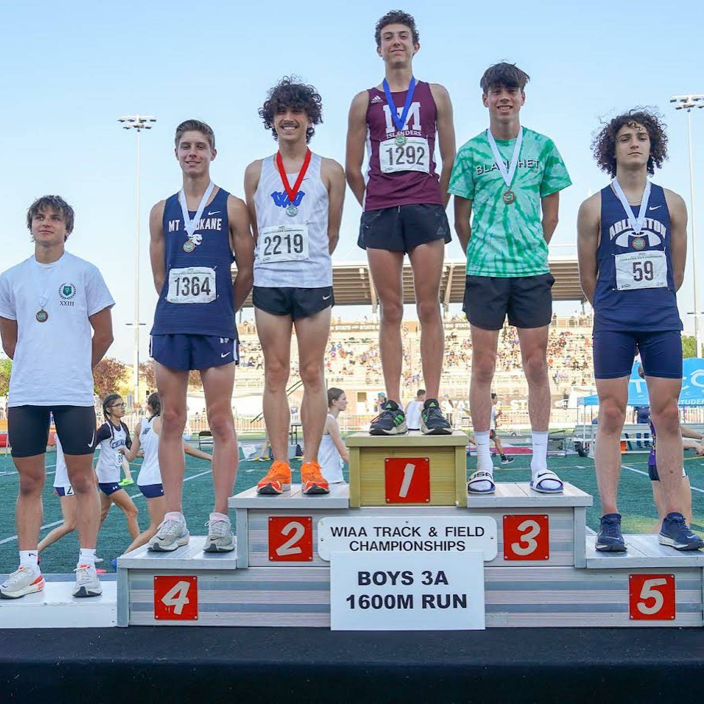 Mercer Island High School (MIHS) sophomore Owen Powell won the 3A state 1,600-meter run in 4:07.75 on May 25 at Mt. Tahoma High School. Photo courtesy of the Mercer Island School District
