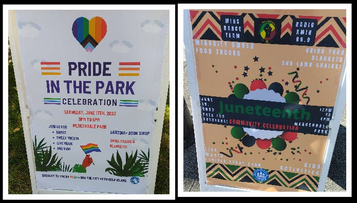 A Pride in the Park Celebration will take place from 3-6 p.m. on June 17 at Mercerdale Park. The Pride and city of Mercer Island free gathering will feature games, sweet treats, live music and an LGBTQIA+ book swap.
A Juneteenth Community Celebration will occur from noon to 4 p.m. on June 19 at Mercerdale Park. The Mercer Island High School Black Student Union and the city of Mercer Island event will recognize the holiday and unite the community. The free event will be complete with minority owned food trucks, kids’ activities and live music by the Triple Threat Band.