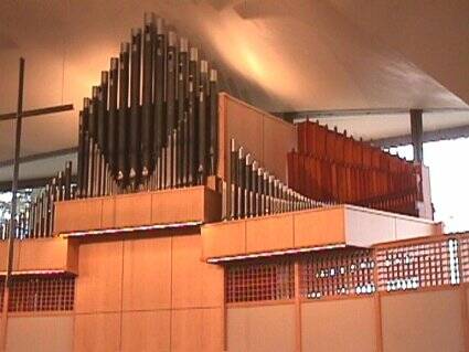The organ at the front of Mercer Island Presbyterian Church.