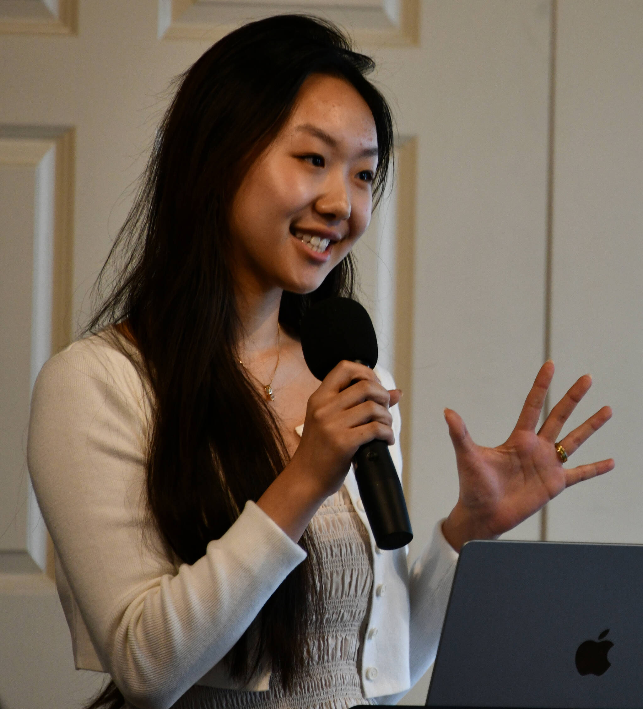 Mercer Island High School student Grace Go speaks about bravery and courage during the Make Us Visible WA community mixer on June 20 at the Newport Yacht Club in Bellevue. Andy Nystrom/ staff photo