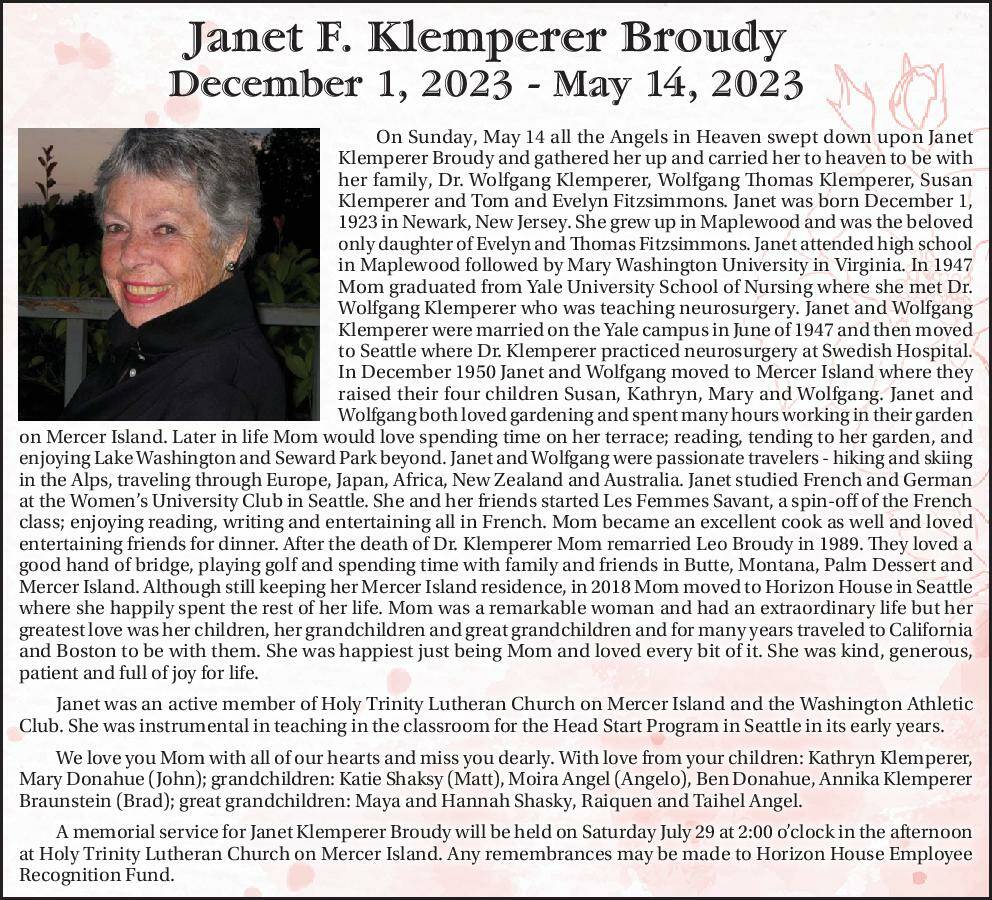 Janet F. Klemperer Broudy | Obituary