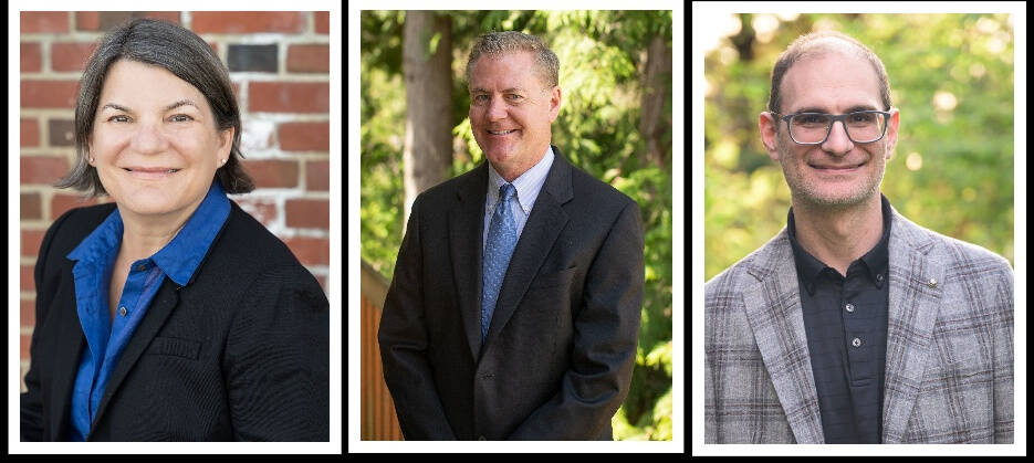 Mercer Island School Board director position No. 5 primary candidates Jody Lee, Todd White and David Figatner. Courtesy photos