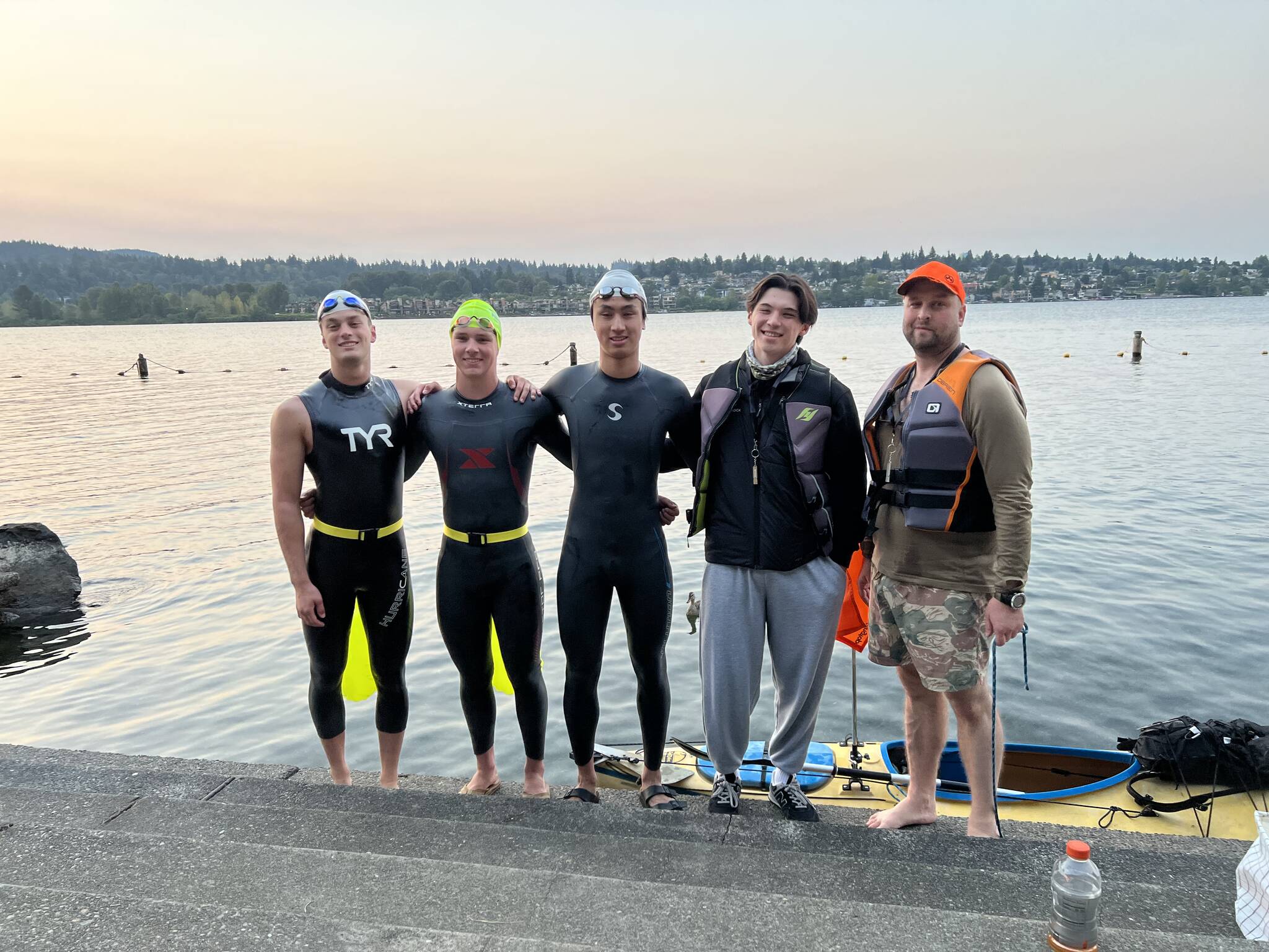 From left to right, Emmett Ralston, Jack Sieckhaus, Evan Liu, Harry McGovern and coach Nate O’Brien. Photo courtesy of Kristy Sieckhaus