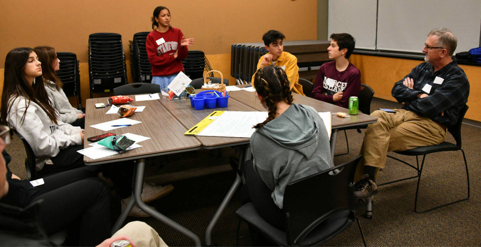 In a breakout room at the MI Healthy Youth Forum 2022, Mercer Island High School students share their thoughts about living on the Island as Youth and Family Services counselor Chris Harnish listens. Reporter file photo