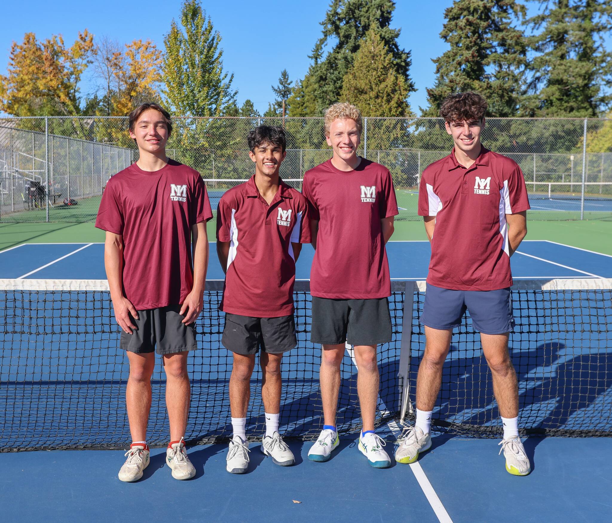 Left to right, Mercer Island High School boys varsity tennis captains: senior Nathan Wen, junior Gian Manhas, senior Logan Herzinger and senior Sam Dilworth. Photo courtesy of Nancy Leung