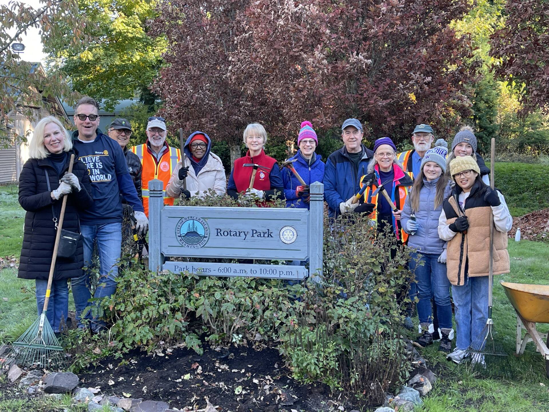 Rotary Club of Mercer Island members spent three hours on Oct. 28 cleaning up Rotary Park. They raked leaves, pulled weeds, trimmed blackberries and removed ivy. The club has adopted the park over the years and helped the city maintain it. Courtesy photo