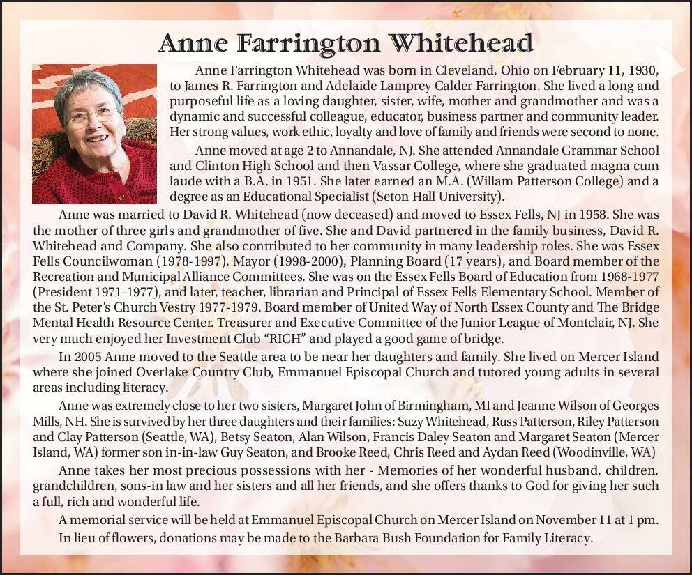 Anne Farrington Whitehead | Obituary