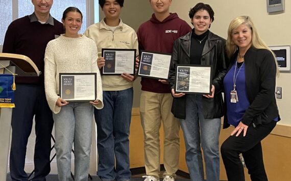 From left: Mercer Island School District Superintendent Fred Rundle, Alexandra Hyman, Jason Li, Sol Park, Elena Lill, College and Career Readiness Coordinator Jen McLellan.