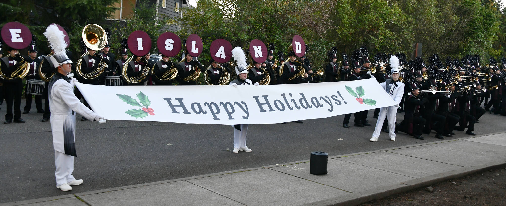 Mercer Island High School marching band members perform during a full dress rehearsal along 92nd Avenue Southeast near the high school on Oct. 12. Andy Nystrom/ staff photo