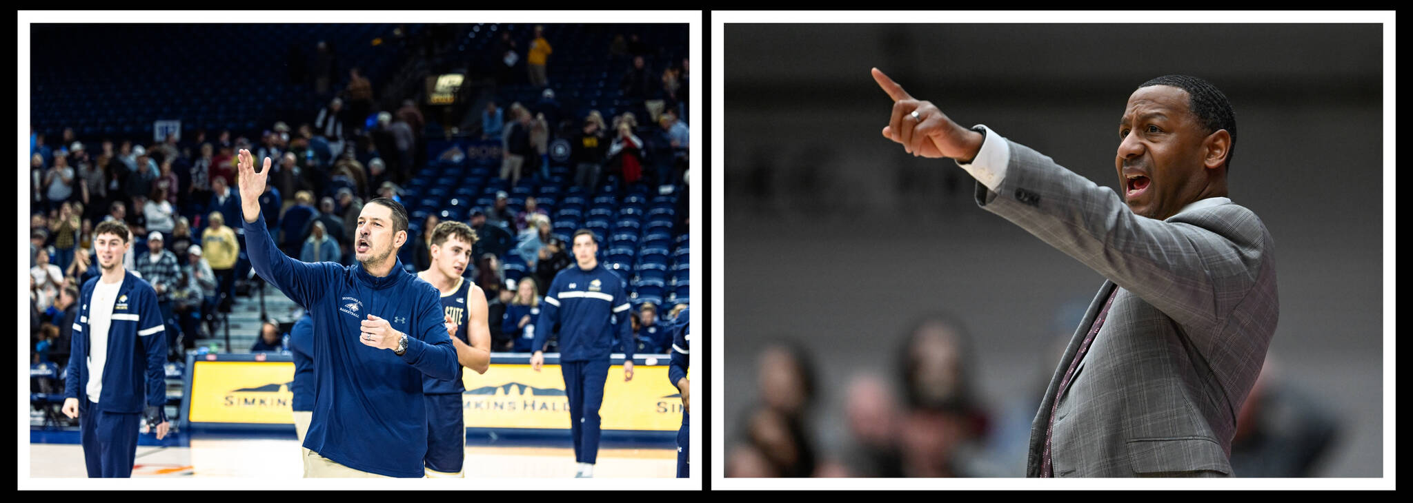 Left, Matt Logie, new head coach at Montana State University. Photo courtesy of Montana State Athletics. Right, University of Montana head coach Travis DeCuire. Photo courtesy of Montana Athletics