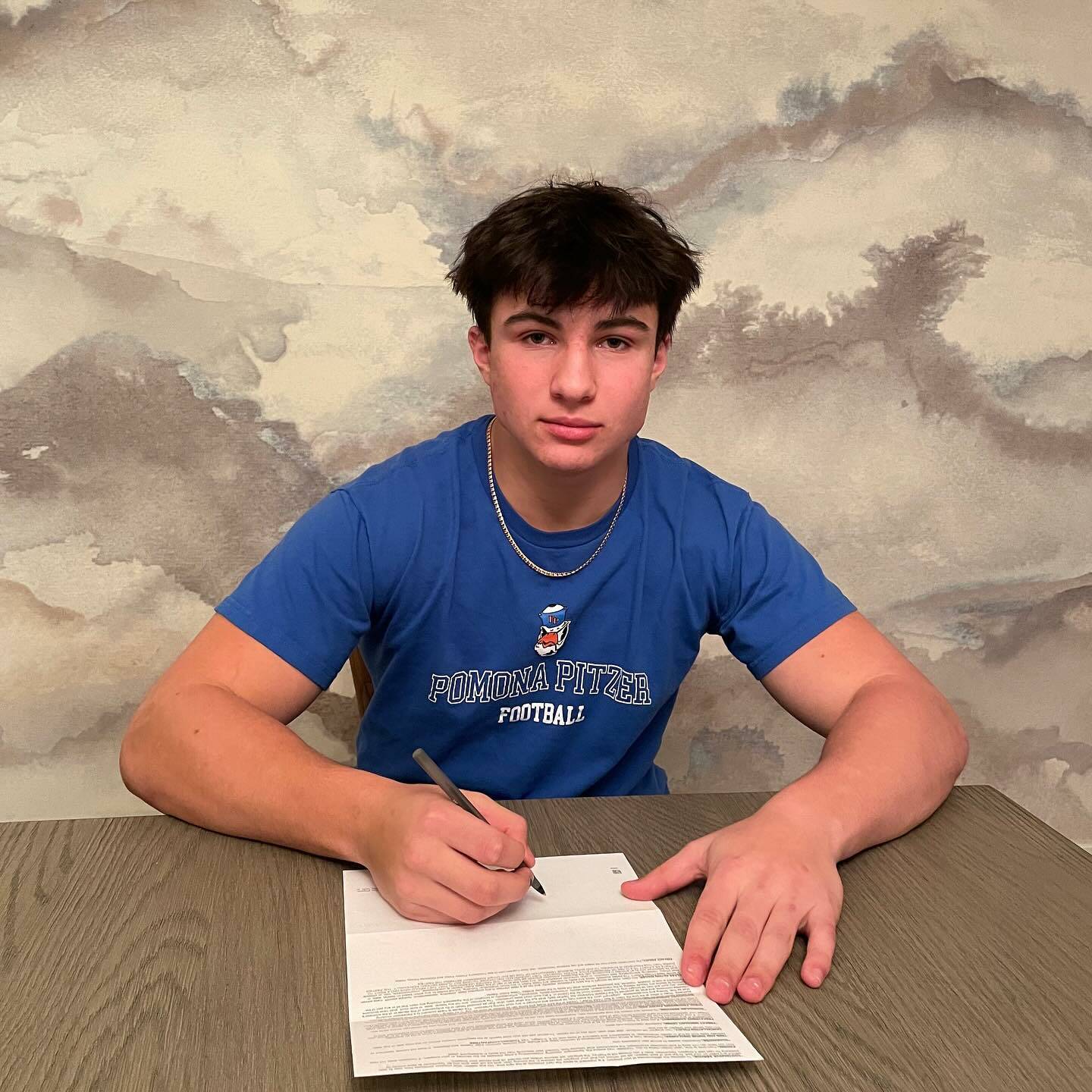 Mercer Island High School senior football player Cole Krawiec signed a national letter of intent to play next season for the Pomona Pitzer colleges squad in Claremont, California. Krawiec was a first-team 3A All-KingCo running back this season. Photo courtesy of the Mercer Island School District