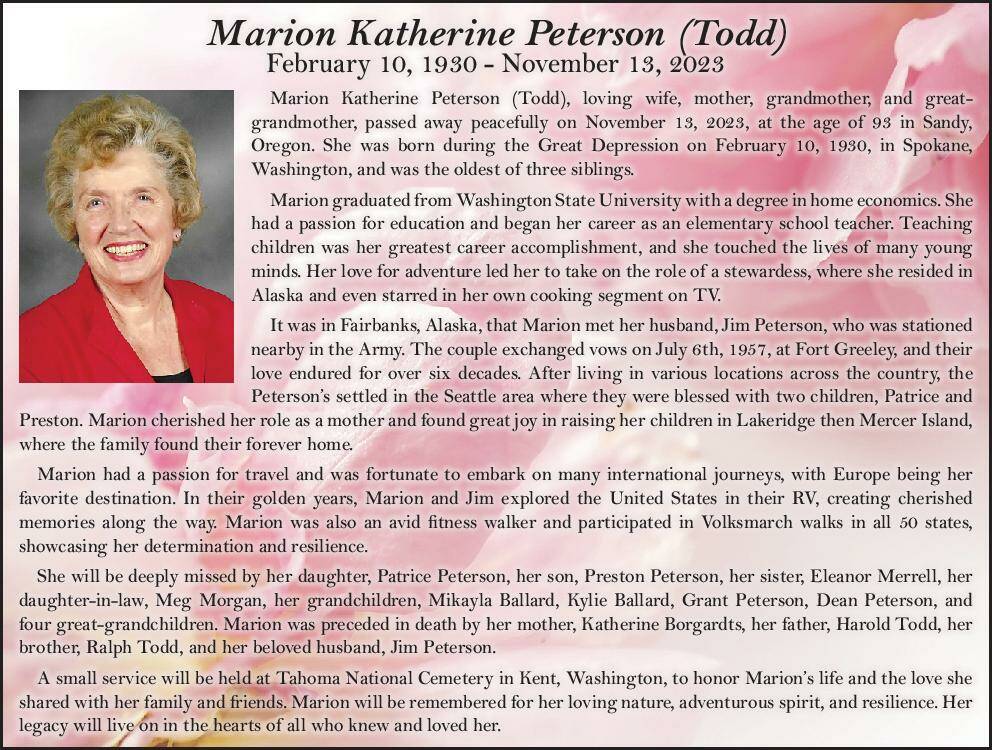Marion Katherine Peterson (Todd) | Obituary