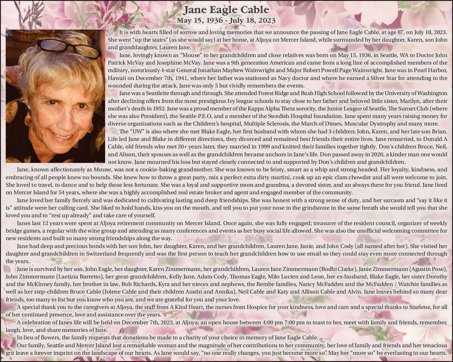 Jane Eagle Cable | Obituary