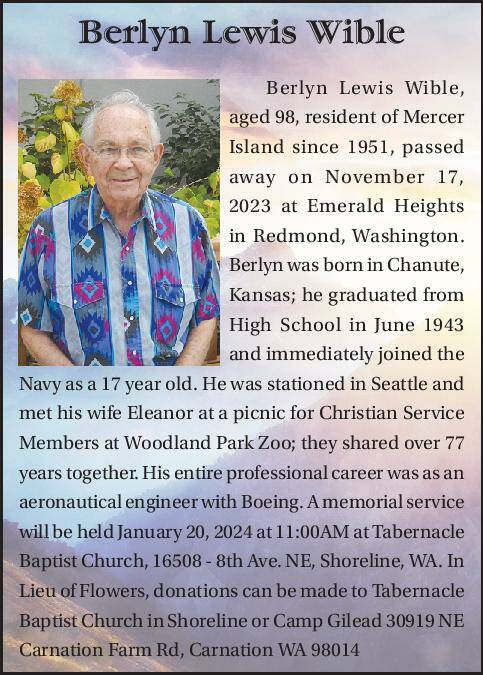 Berlyn Lewis Wible | Obituary