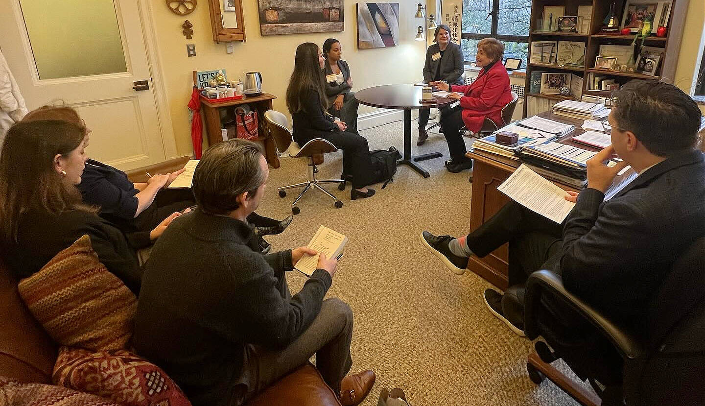 Mercer Island School District representatives discuss education funding with 41st legislative district Sen. Lisa Wellman in her Olympia office on Jan. 29. Photo courtesy of the Mercer Island School District